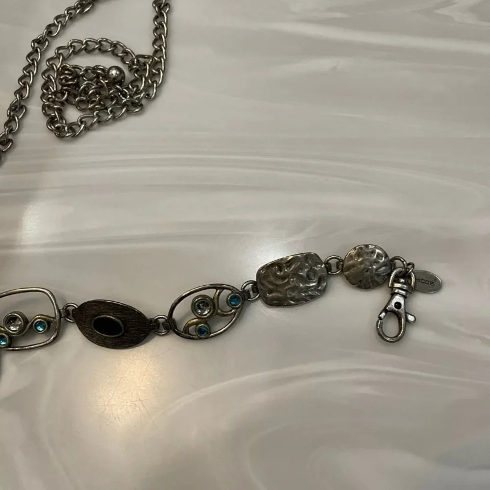 Chico’s chunky silver chain link Belt with Colored jewels adjustable 50inch OSFM - Picture 7 of 13